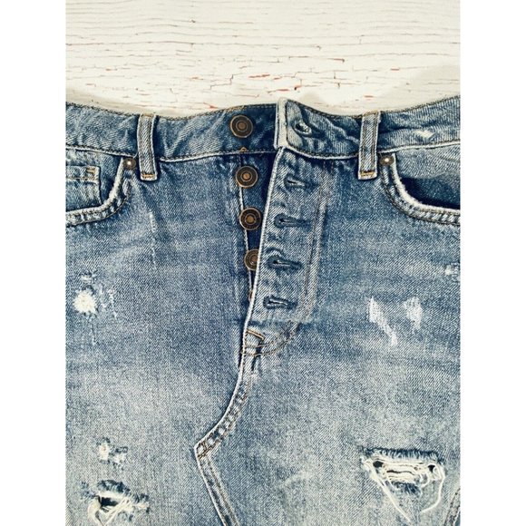 We The Free Denim Jean Skirt Size 28 Blue Cut Off Distressed Button Fly Festival - Picture 3 of 9
